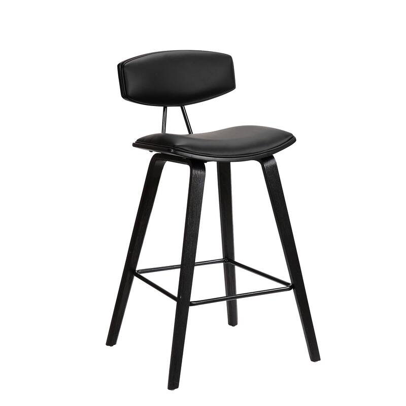 Faux Leather Saddle Bar Stool with Iron Frame and Low Back Support - 19” x 16” x 38” (D x W x H) - Grey and Black