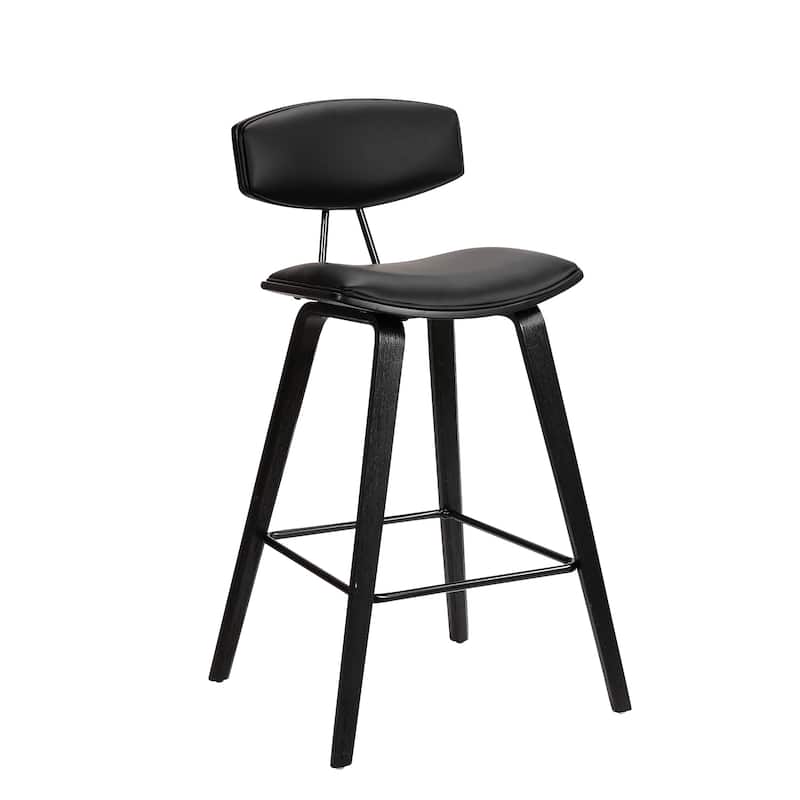 Iron Low Back Fabric Counter Bar Stool with Footrest and Wood Finish - 19” x 16” x 36” (D x W x H) - Black