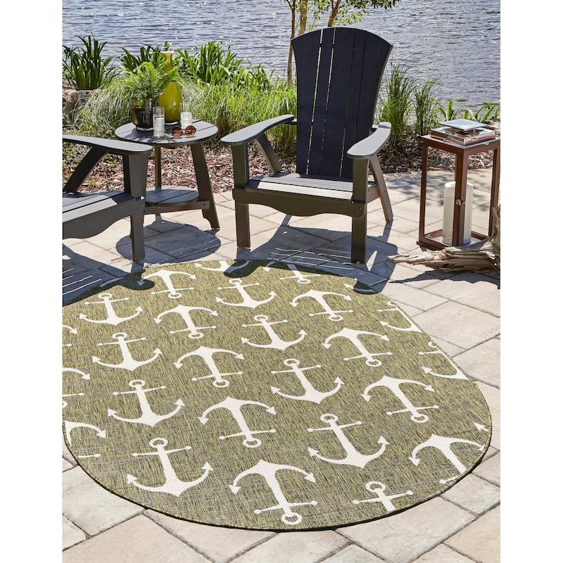 Outdoor Trisha Collection Area Rug - Green - 7'10"x10' Oval