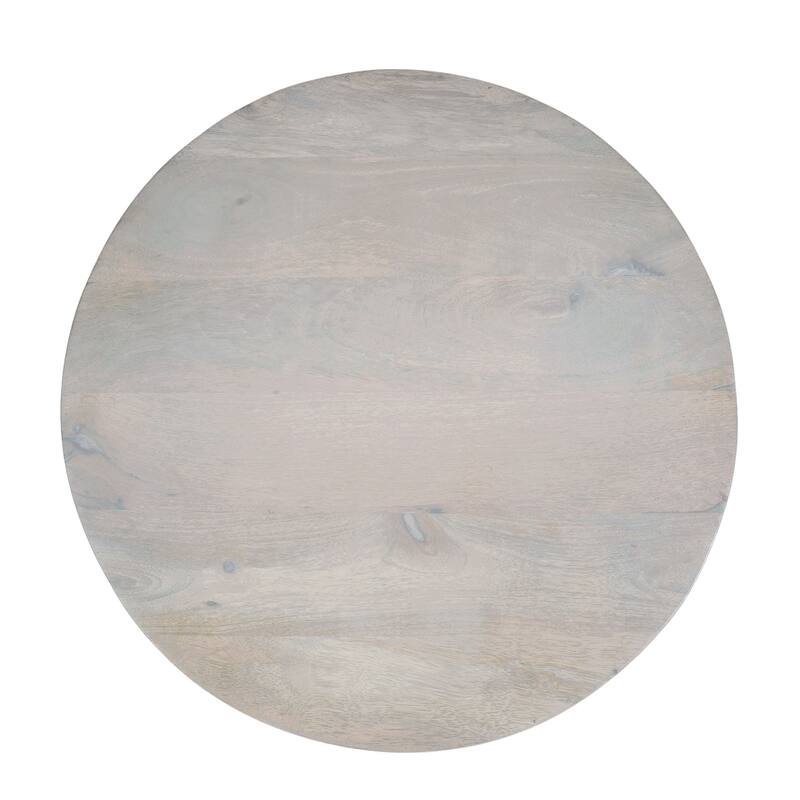 Febe Side End Accent Table, 20 Inch Round Top, Cylindrical Plinth Base, Oak White Mango Wood