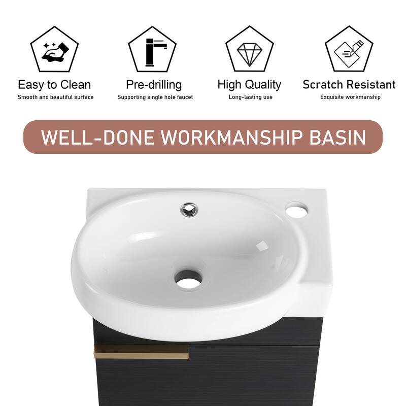 BNK 16''/23'' Bathroom Vanity with Sink, Freestanding/Floating Bathroom Vanity with Soft Close Doors & Shelf ﻿