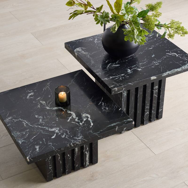 SAFAVIEH Couture Izzat Square Marble Accent Table - 21 In W x 21 In D x 12 In H - 21"W x 21"D x 12"H