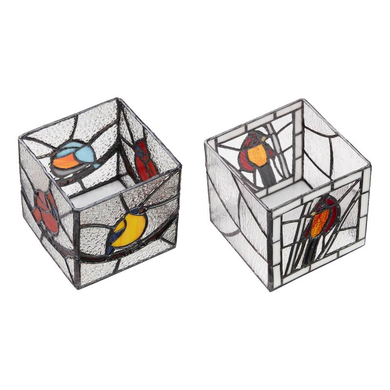 River of Goods 4.75-Inch Bird Stained Glass Candle Holder (Set of 2) - 4.75" x 4.75" x 4.75"