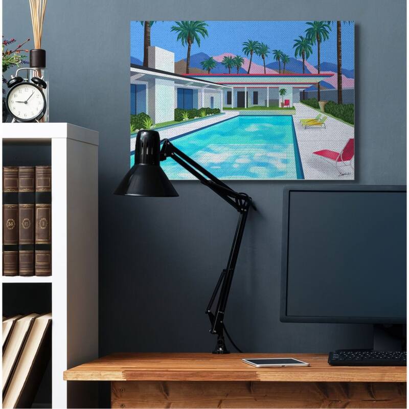 Stupell Modern Architecture House Pool Tropical Palm Trees Canvas Wall Art