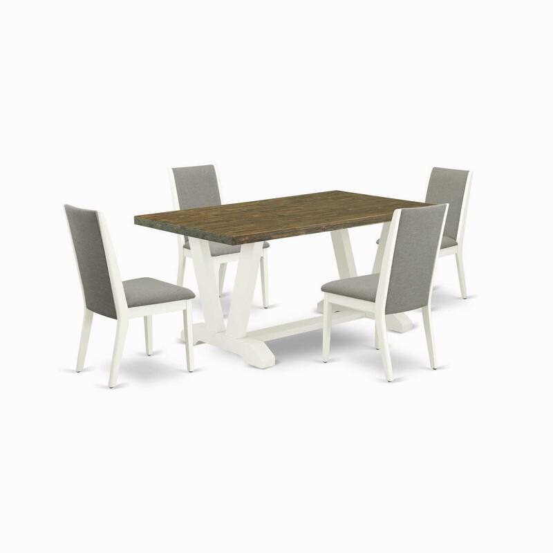 HomeStock 5-Piece Rectangle Wire Brushed Linen White Finish Solid Wood Top Dining table with 4 Chairs