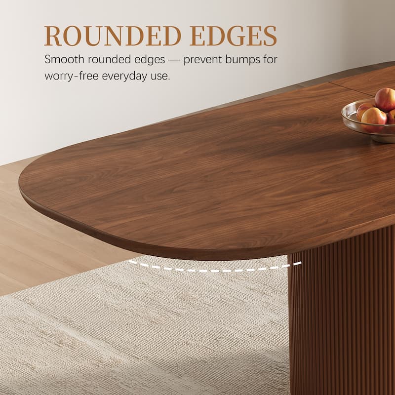 86.8" Oval Mid-Century Modern Dining Table (Seats 8-10), Brown Solid Wood Veneer Kitchen Table with Built-in Storage