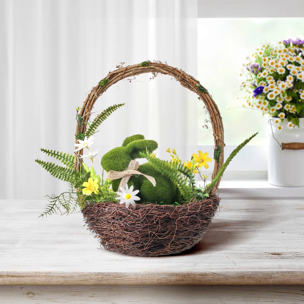 Flock Bunny In Easter Basket 12.25" - 12"