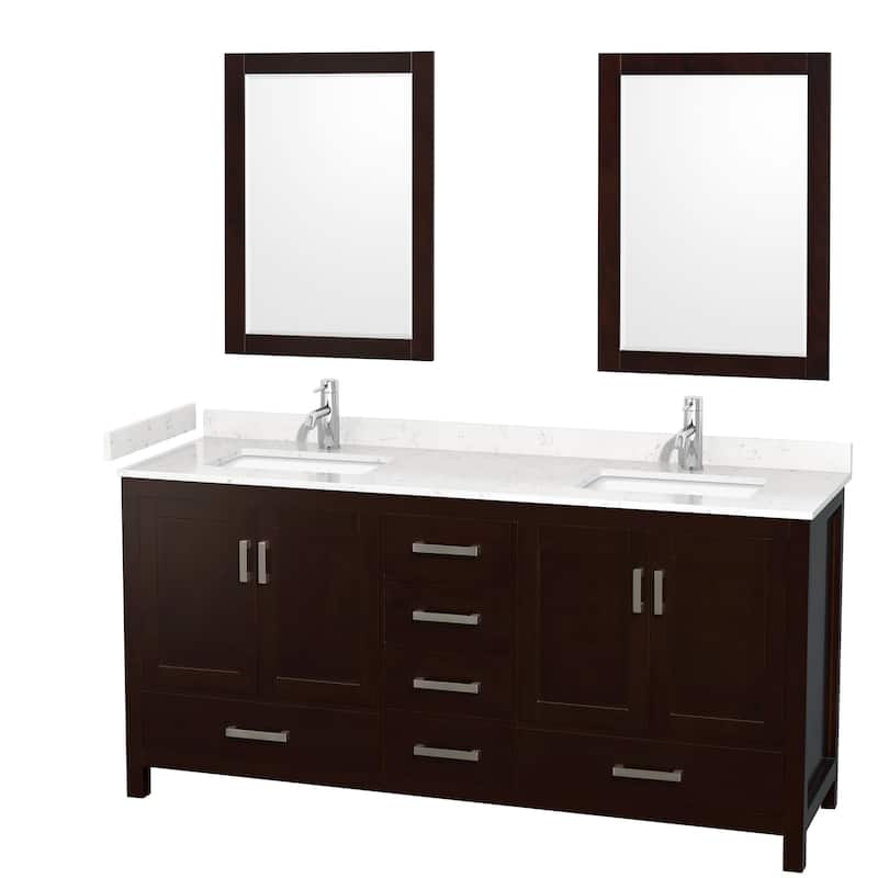 Wyndham Collection Sheffield 72" Double Bathroom Vanity, Carrara - Espresso / Carrara Cultured Marble Top / Brushed