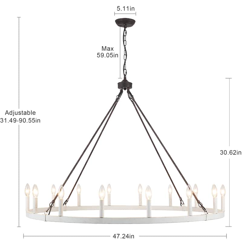16-Light Farmhouse 47.24In Wagon Wheel Chandelier, Industrial Chandelier for Living Room Kitchen Island Dining Foyer