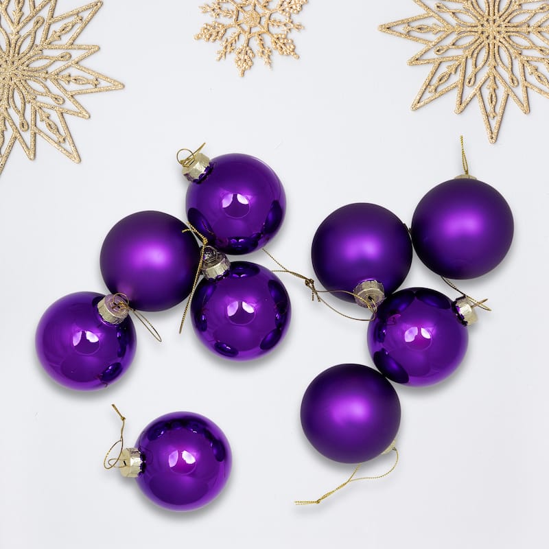 2-Finish Glass Ball Christmas Ornaments - 2.5" (60mm) - Grape Purple - 9ct