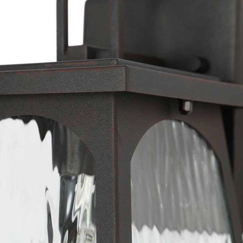 Modern Farmhouse 1-Light Black Outdoor Wall Sconce Water Ripple Glass Patio Lights - W 6.7" x H 11" x D 7.1"