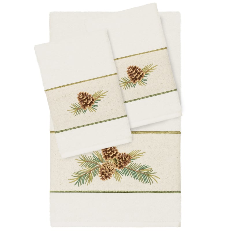 Authentic Hotel and Spa 100% Turkish Cotton Pierre 3PC Embellished Towel Set - Cream