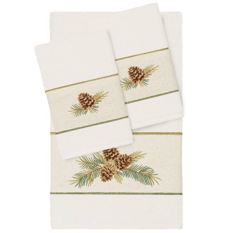 Authentic Hotel and Spa 100% Turkish Cotton Pierre 3PC Embellished Towel Set - Cream