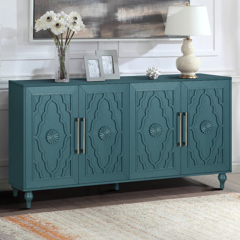 Carved Flower Door Cabinet With Metal Handle