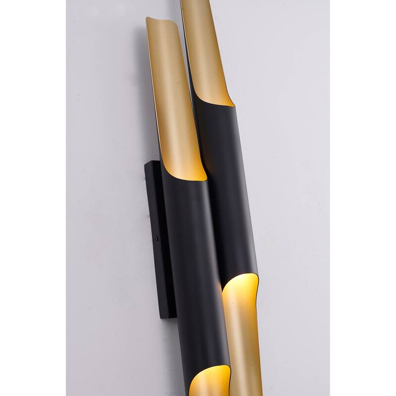 4-Light Matte Black Tubed Wall Sconce With A Gold Interior