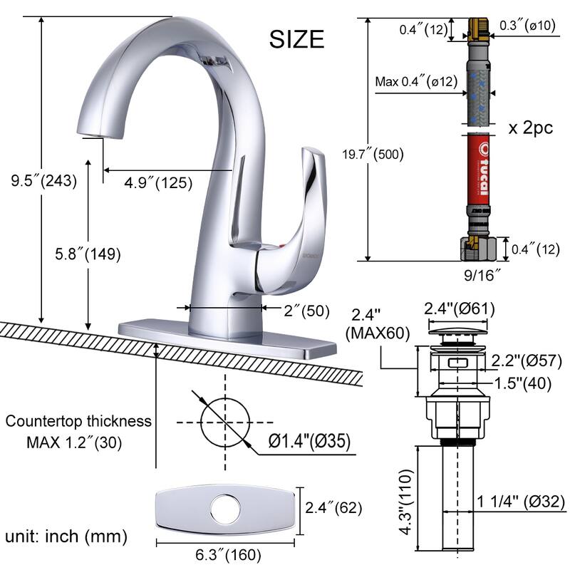 WOWOW Single Handle Gooseneck Bathroom Faucet with Deckplate Included