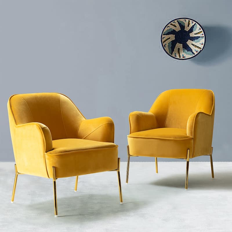 Marina Modern Velvet Accent Chair with Golden Legs Set of 2 by HULALA HOME - MUSTARD