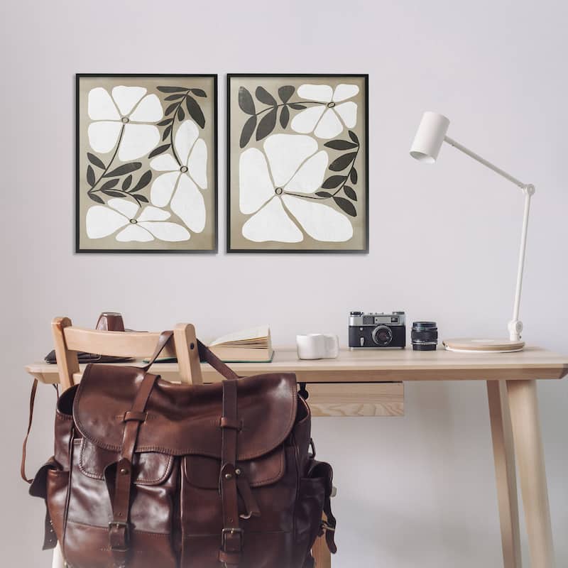 Stupell Neutral Bohemian Flowers Framed Giclee Art Design By Victoria Barnes (Set of 2)