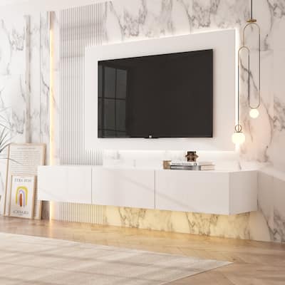 63" Floating Entertainment Center, Wall Mount LED TV Stand High Gloss