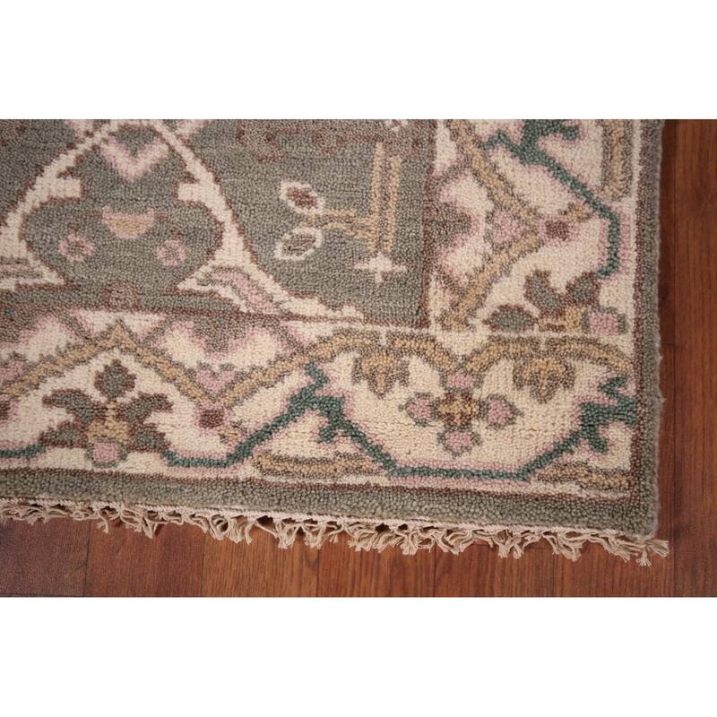 All-Over Green & Ivory Oushak Oriental Runner Rug Handmade Wool Carpet - 2'7"x 9'11"