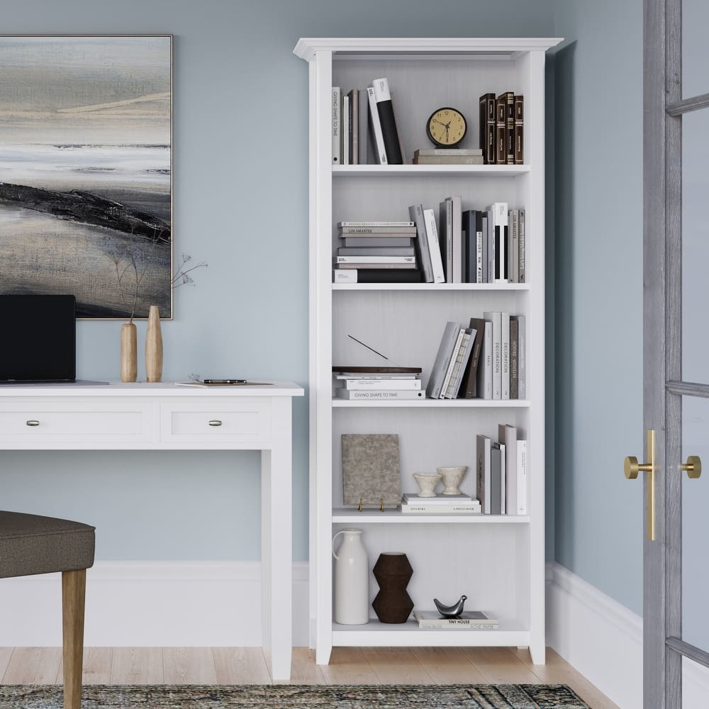 WYNDENHALL Normandy SOLID WOOD 72 x 26 inch Transitional 5 Shelf Bookcase - 14" D x 26" W x 72" H