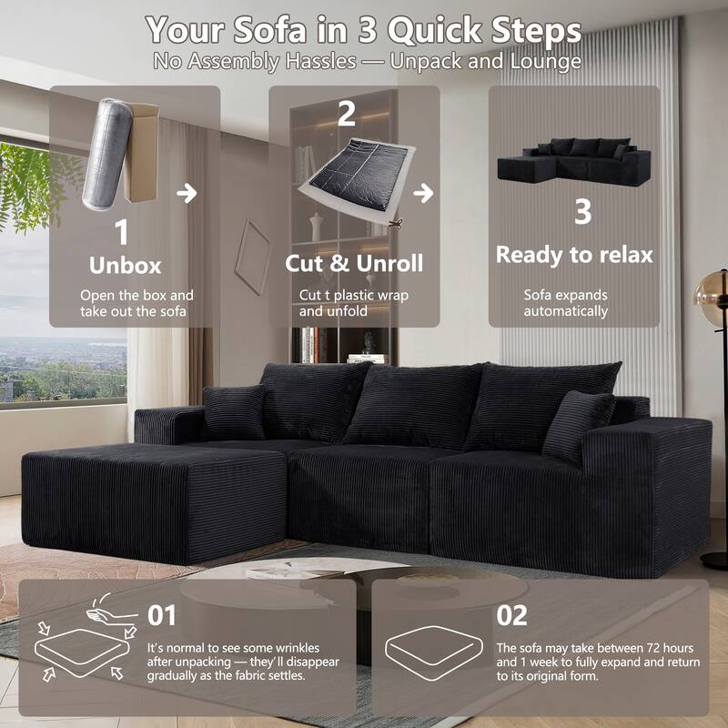 4-Piece L-Shaped Sectional Sofa, Recliner Sofa with Spacious Chaise Lounge Sofa, Sleeper Sofa with Movable Ottoman