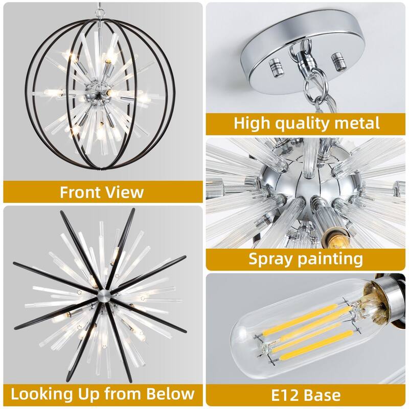 Modern Chandelier 22" 10-light Black and Silver Orb