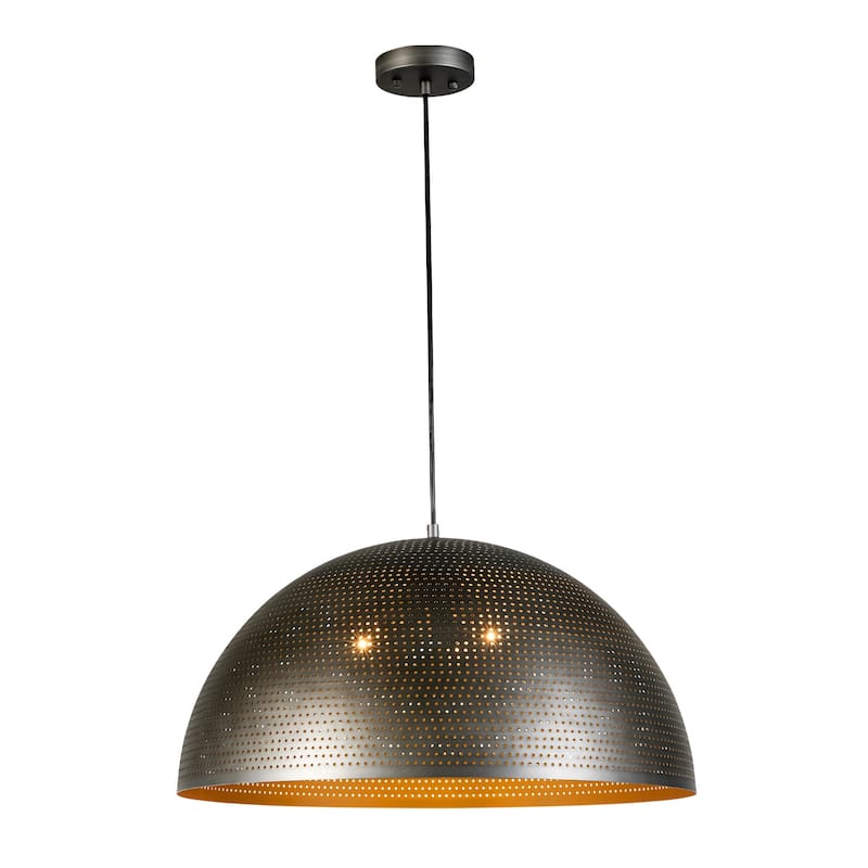 Rennnsan 3-Light Gold/Black Perforated Gold/Black Dome Pendant Light for Kitchen Island Dining Room