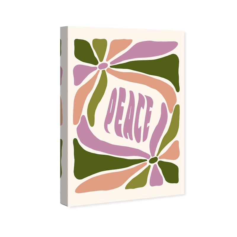Wynwood Studio Canvas Typography and Quotes Peace and Leaves Purple Modern & Contemporary Wall Art Canvas Print