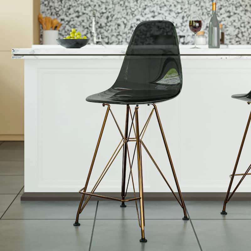 Cresco Modern Ergonomic Acrylic Gold Finish Steel Frame Barstool with Footrest, Sleek Design for Kitchen or Home Bar Seating