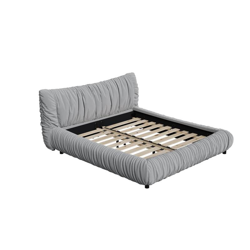 Light Grey King Size Upholstered Platform Bed with Removable Cushion