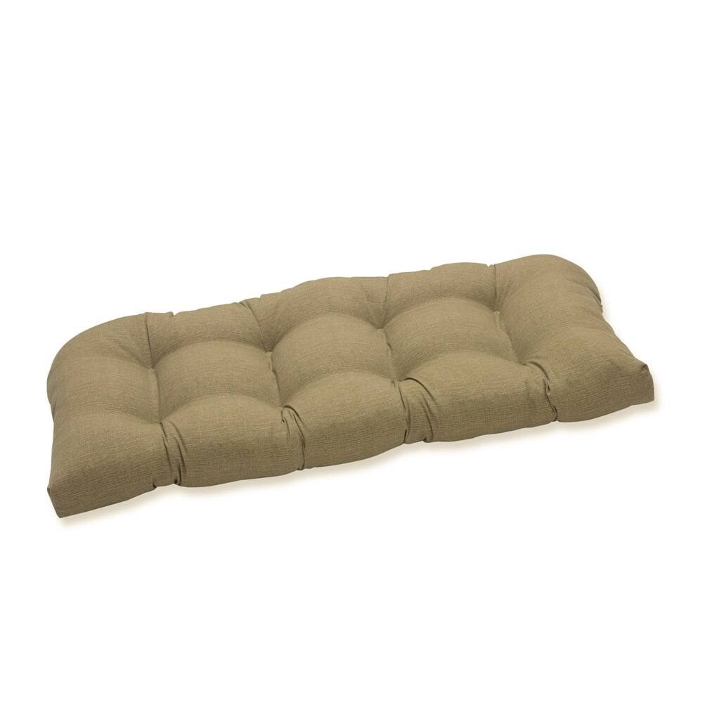 Pillow Perfect Solid Taupe Tufted Outdoor Loveseat Cushion