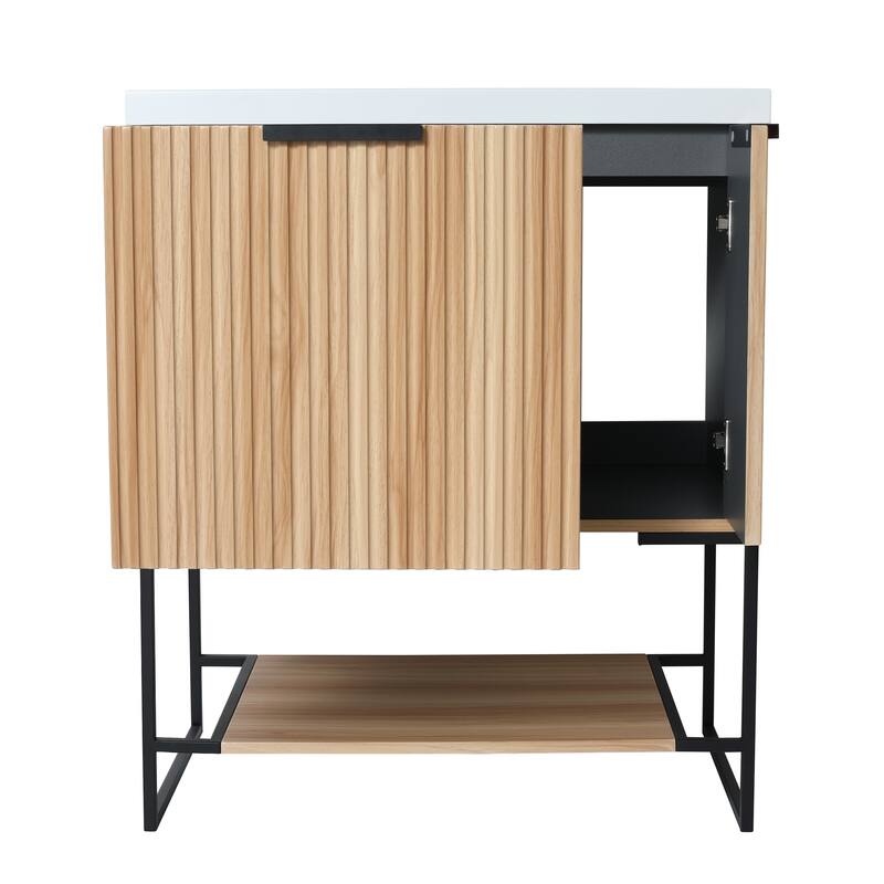 30-Inch Freestanding Bathroom Vanity with Resin Basin, Soft Closing Doors & Drawers, Solid Plywood Construction