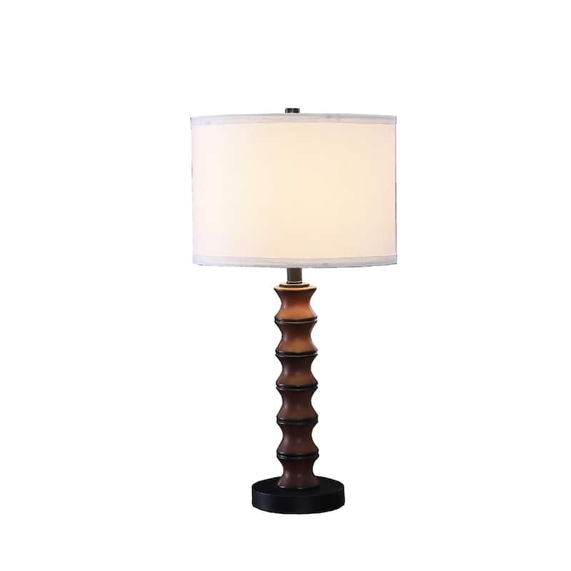 Dark Brown Polyresin Table Lamp with White Cotton Linen Drum Shade - 14” x 14” x 27.5” (D x W x H)