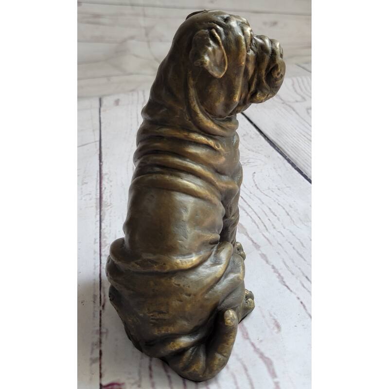 Shar Pei Wrinkly Puppy Imitative Dog Bronze Metal Figure Figurine Sculpture Signed Art 6.5 Inches X 6 Inches