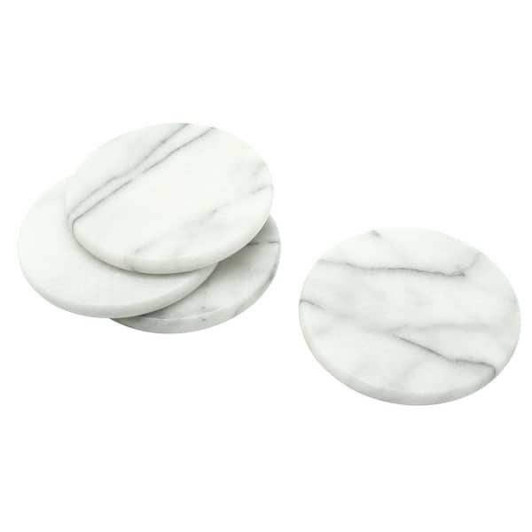 slide 2 of 13, Creative Home White Marble Round Coaster Set (Set of 4) White