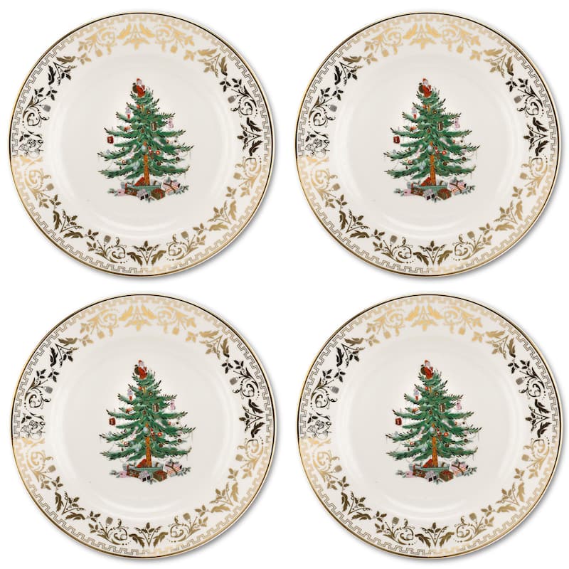 Spode Christmas Tree Gold Collection Set of 4 Salad Plates - 8-Inch - 8-Inch