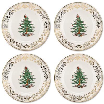 Spode Christmas Tree Gold Collection Set of 4 Salad Plates - 8-Inch