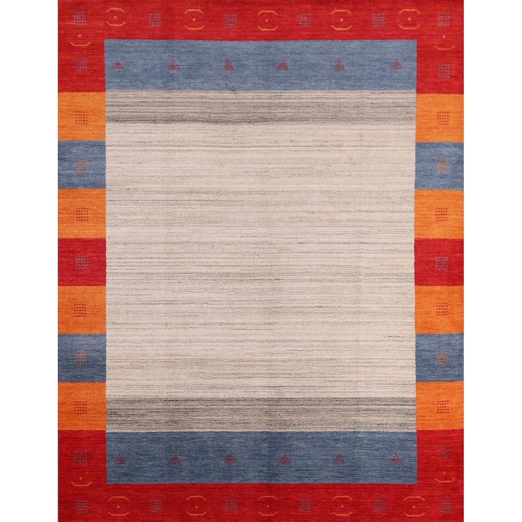 Hand Knotted Oriental 100% Wool Carpet Tribal Bordered Beige & Ivories Gabbeh Area Rug - 7' 11'' X 6' 6''