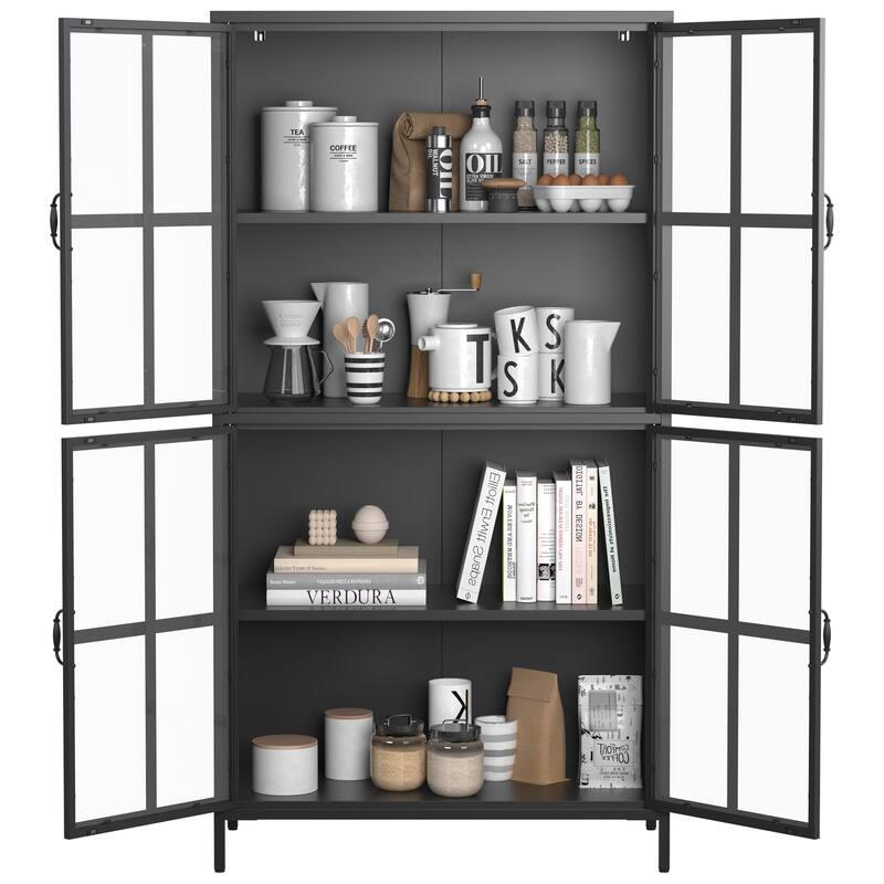 Metal Storage Cabinet with Tempered Glass Doors