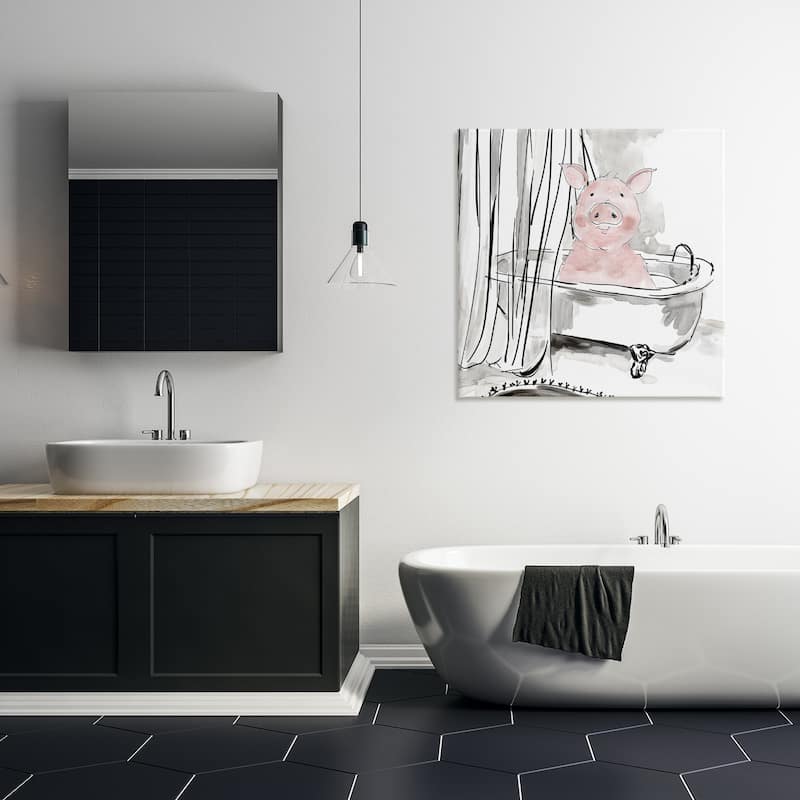 Stupell Minimal Bathtub Piggy Canvas Wall Art Design By Carol Robinson