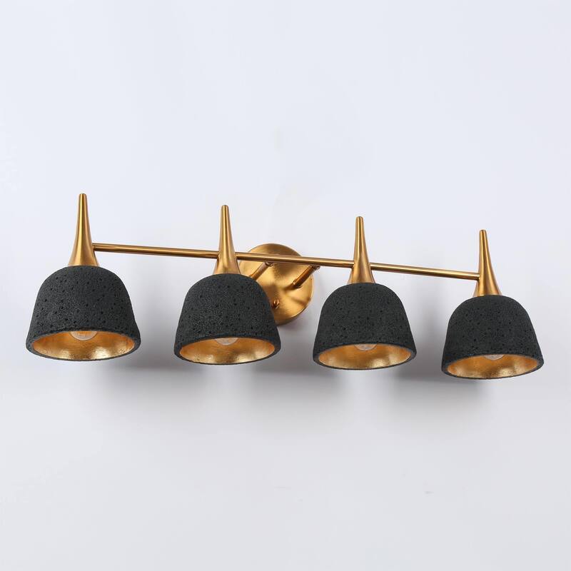 Ampla Modern Farmhouse 4-light Bathroom Vanity Light Black Gold Sonce with Resin Shade