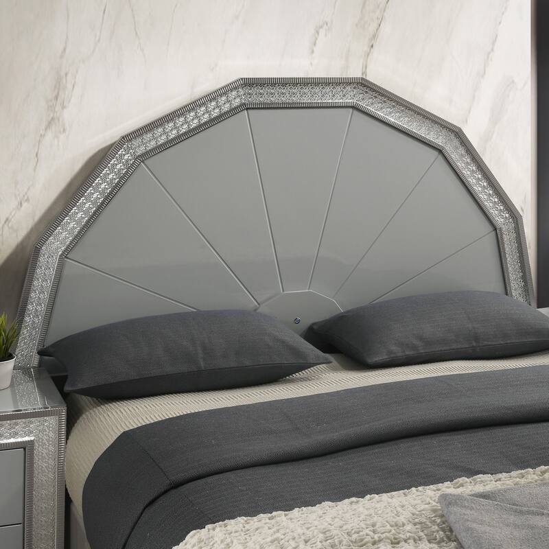 Furniture of America Rosdale Glam Metallic Grey Wood Platform Bed with Backlit LED on Headboard