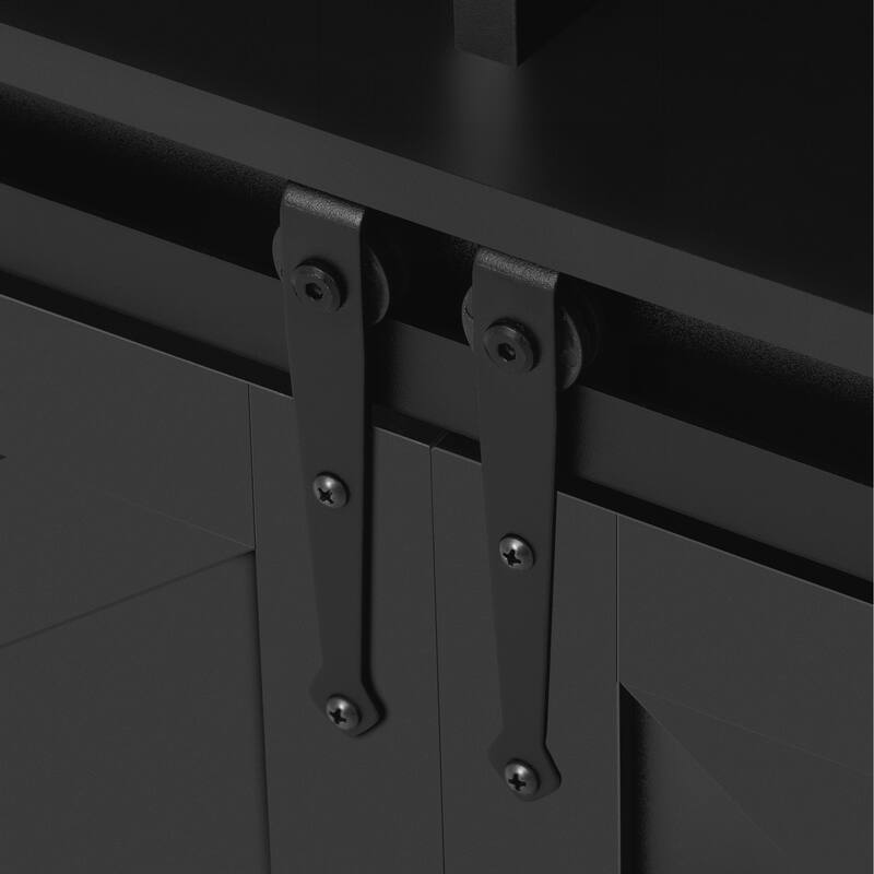 Sideboard with Sliding Barn Door and Mesh Panels,Farmhouse Buffet with Open Storage