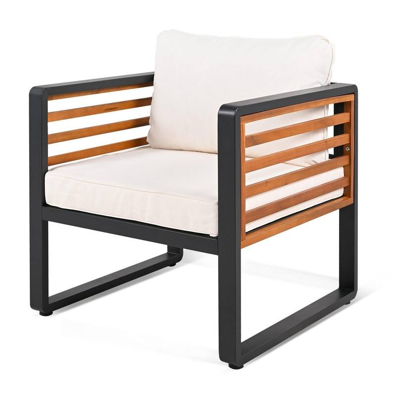 5-Person Outdoor Conversation Set with Removable Cushions and Stylish Metal Frame and Acacia Wood