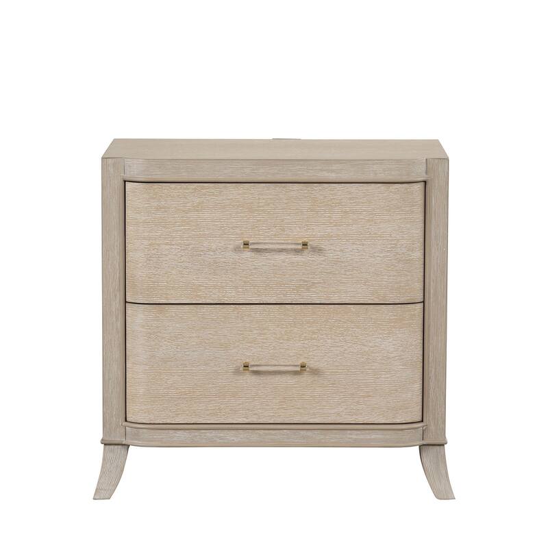 Transitional Nightstand with USB Port - Natural Oak Finish, Curved Edges & Dovetail Drawers