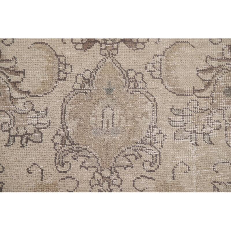 Beige Distressed Tabriz Persian Vintage Rug Handmade Wool Carpet - 6'6" x 9'3"