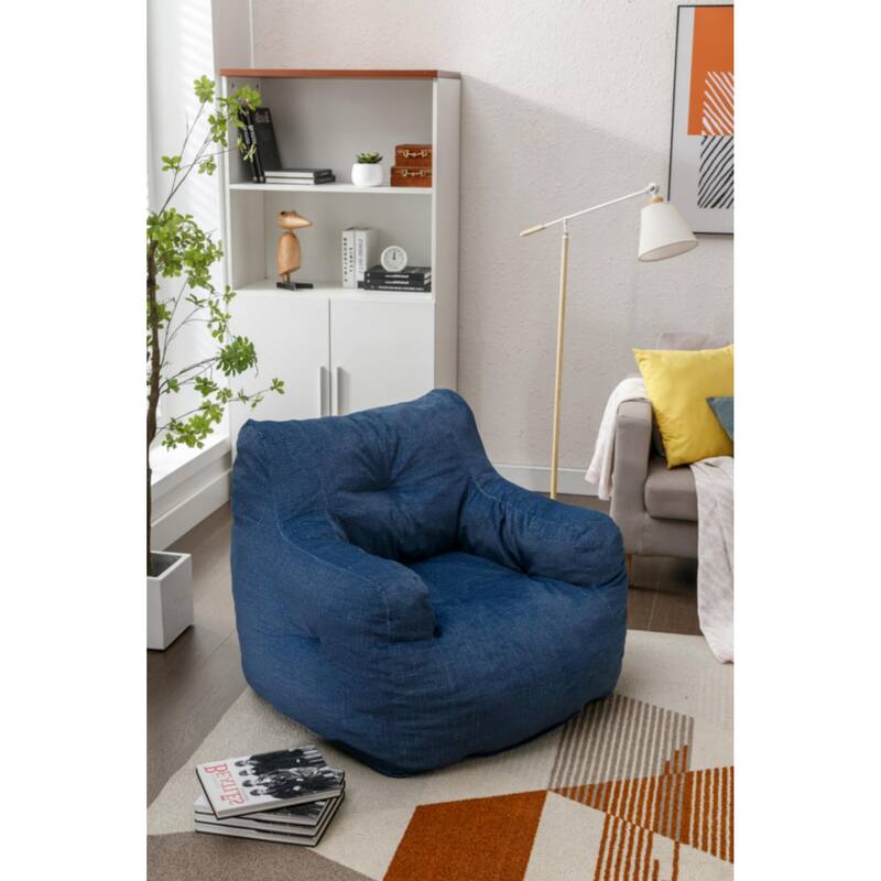 Ivory Soft Velvet Bean Bag Chair with Memory Foam Filling