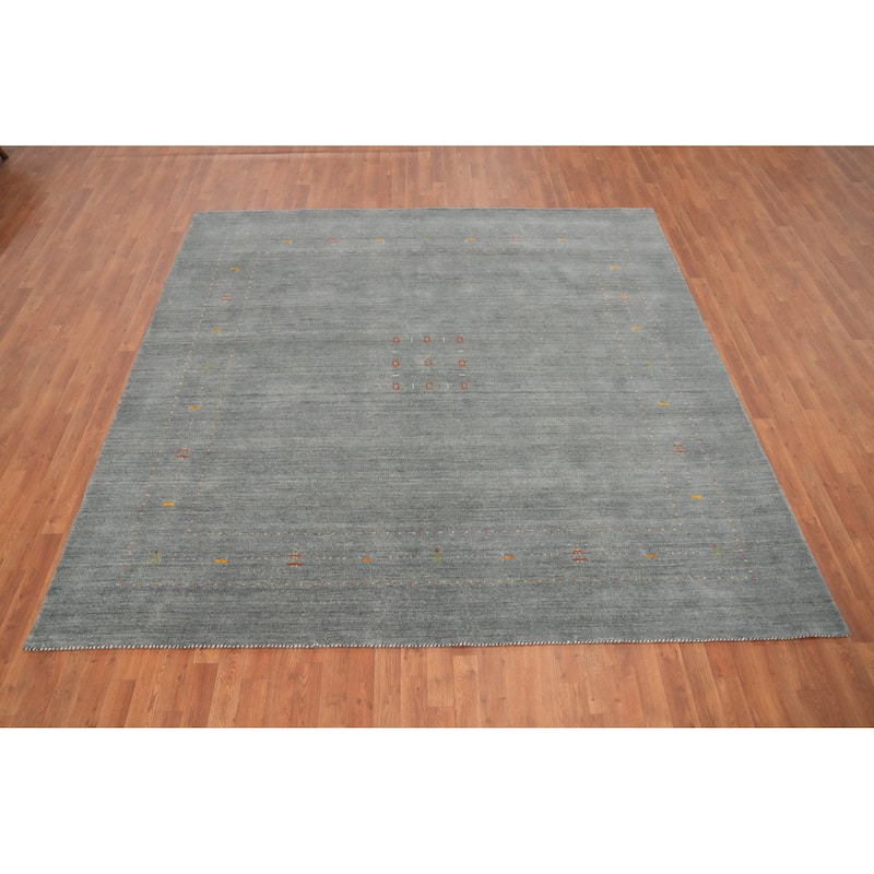 Hand Knotted Oriental 100% Wool Carpet Tribal Animal Pictorial Greys & Charcoal Gabbeh Area Rug - 8' 8'' X 8' 11''