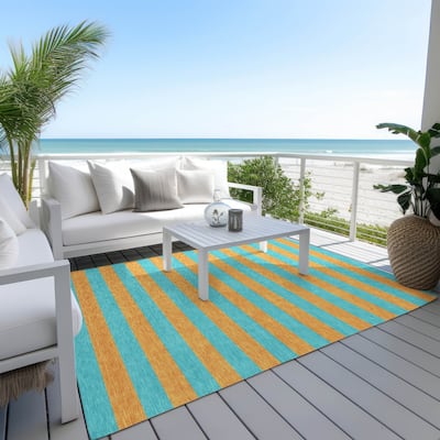 Machine Washable Indoor/ Outdoor Cabana Stripe Chantille Rug